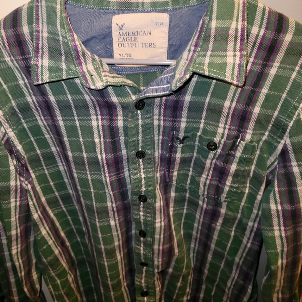 Green and Purple Plaid Flannel shirt